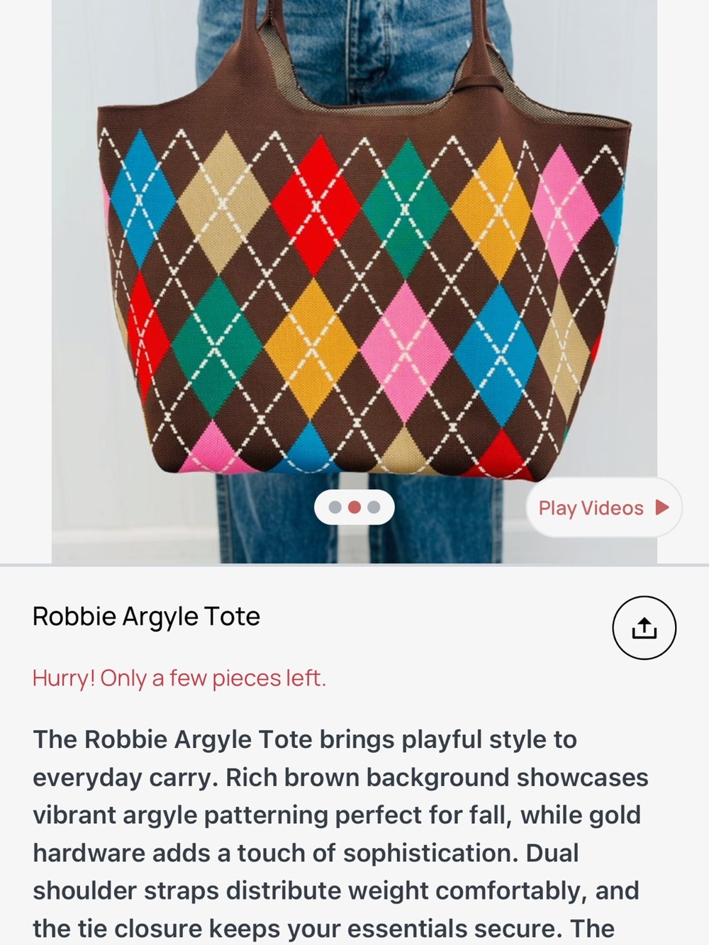 Shiraleah Brown Multicolor Argyle Tote